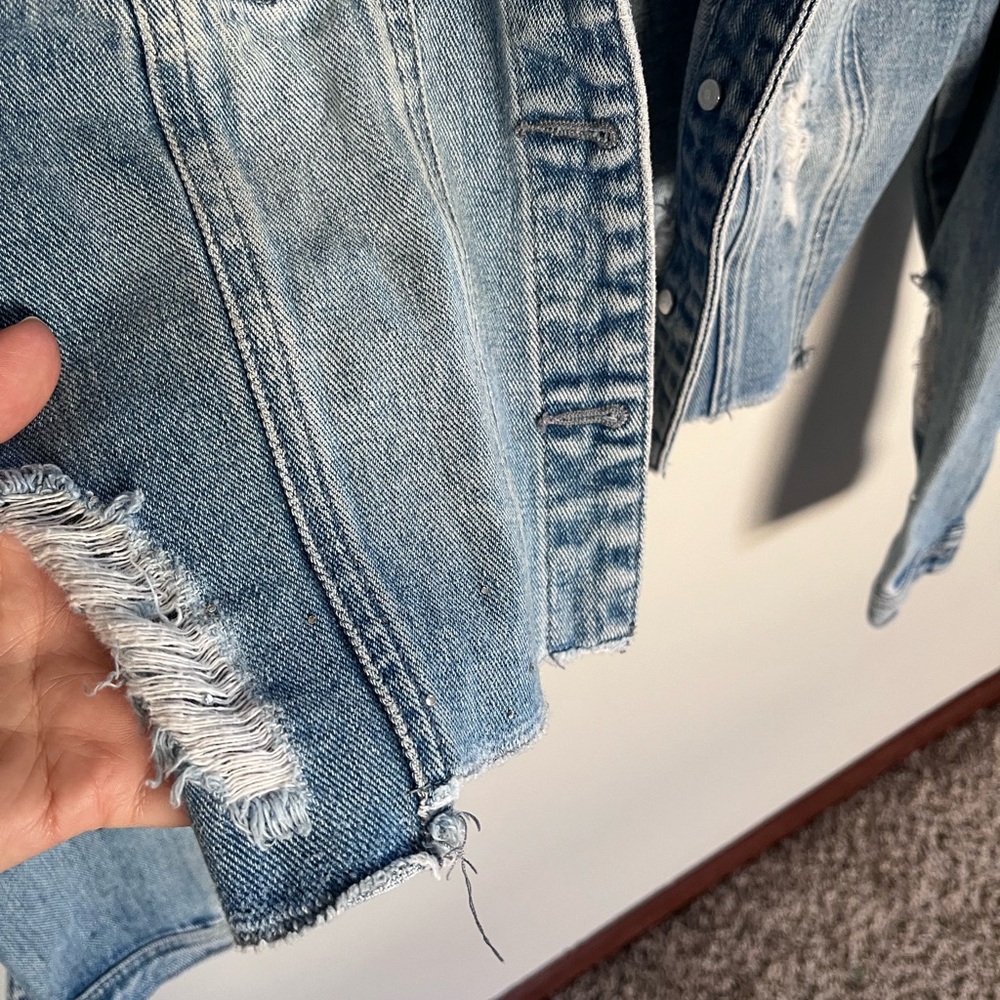 Buffalo David Bitton Distressed Cropped Denim Jacket Rhinestone Blue XS - Picture 2 of 8